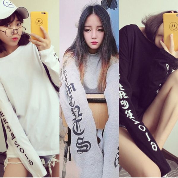 

men's and women's ins kanye korean loose super long-sleeved sweater type t-shirt gd quan zhilong same t-shirt trendy orange, Black