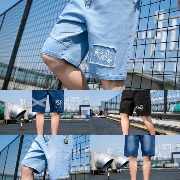 

ckjmn summer denim shorts men's fashion brand overalls men's five-seven points sports korean style trendy overalls casual pants ca, Blue