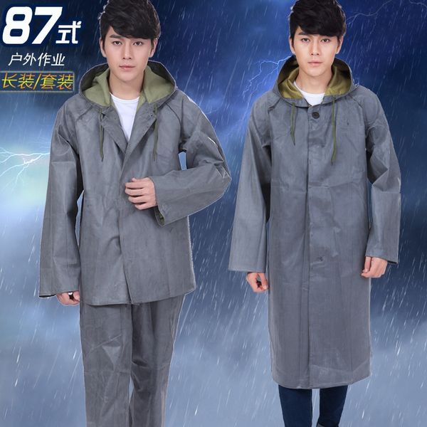 

0ioze double-layer thickened canvas rubber canvas breathable waterproof construction site labor protection raincoat and rain pants split sui, Black