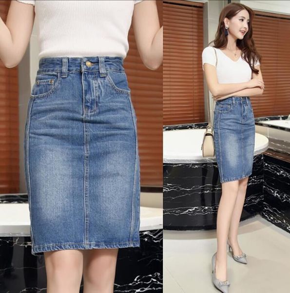 

spring a line summer women jeans skirt fashion classic high waist slim denim skirt women pencil skirt plus size women s, Black