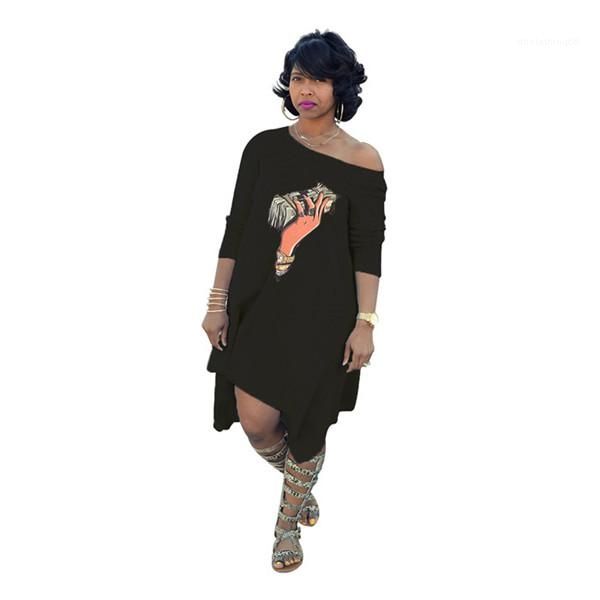 

sleeve dress women spring fall fashion dresses 3d pattern women casual dresses off shoulder asymmetrical long, Black;gray