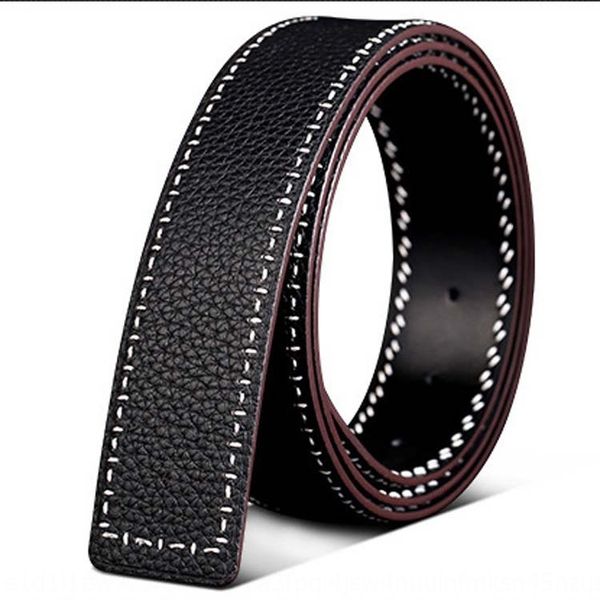 

men's h cross line genuine leather circular hole plate buckle double-sided head layer cattle belt belt strip, Black;brown