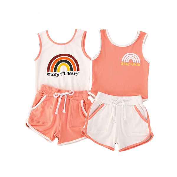 

pudcoco newborn baby girl rainbow knitted sleeveless romper high waist shorts 2pcs outfit 0-24m, White