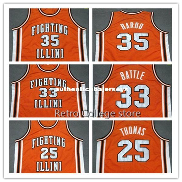 

#35 stephen bardo 25 deon thomas #33 kenny battle fighting illinois college orange retro stitched sewn jersey xs-6xl vest jerseys, Gray