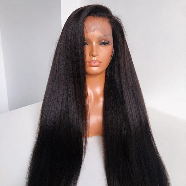 

lace wigs black 5*5 pu silk base wig front human hair side part yaki straight peruvian with baby natural hairline, Black;brown