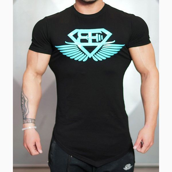 

sport fashion fitness clothing t-shirt men fashion casual shirt bodybuilding tshirt gyms clothing cotton tee, White;black