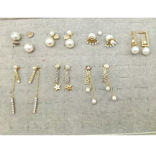

cd home 2020 new pearl earrings female dijia letter fashion earrings, White