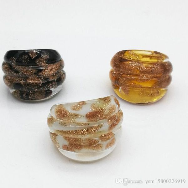 Бесплатная доставка оптовых Горячие 9PCS 17-19mm Dots золотой песок Lampwork стекла Murano Кольца, Кольца моды Мурано