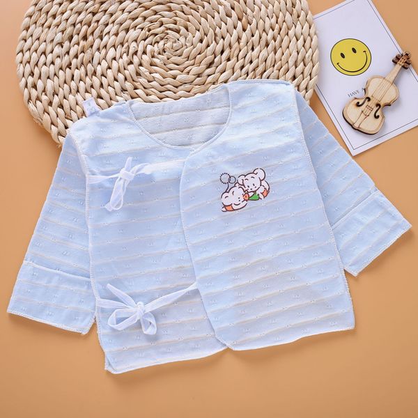 

baby clothes summer baby's new lapel lace-up newborn thin single full clothes clothing cotton belt hand protection, Blue