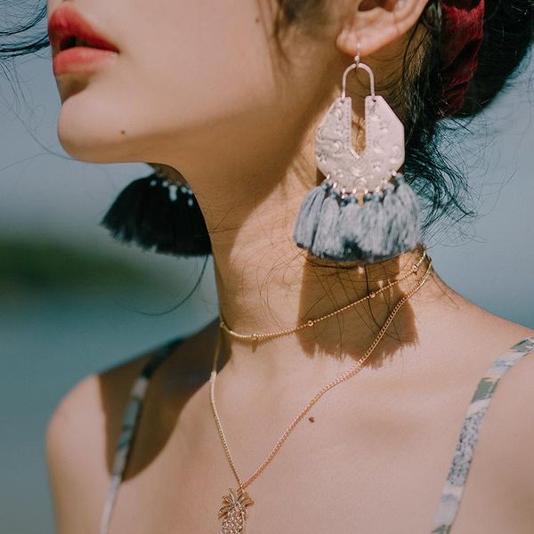

2019 bohemian tassel earrings seaside holiday bohemian earrings, Silver