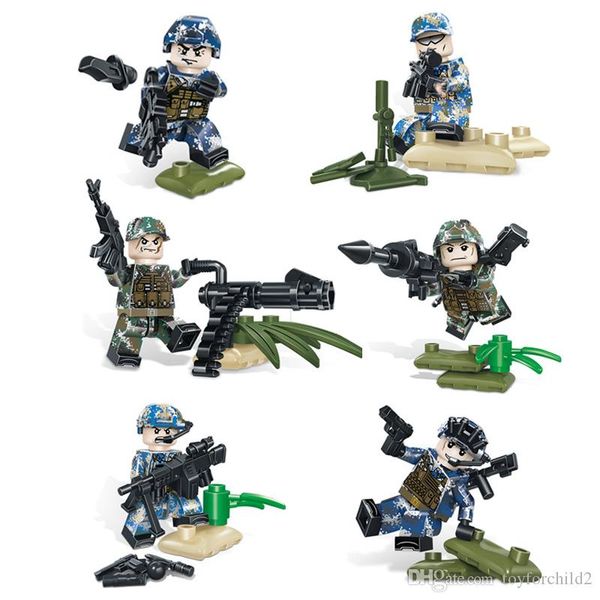 

6 pcs lot wilderness special training marine army air force special force mini military figure with weapon building block bricks toy for boy