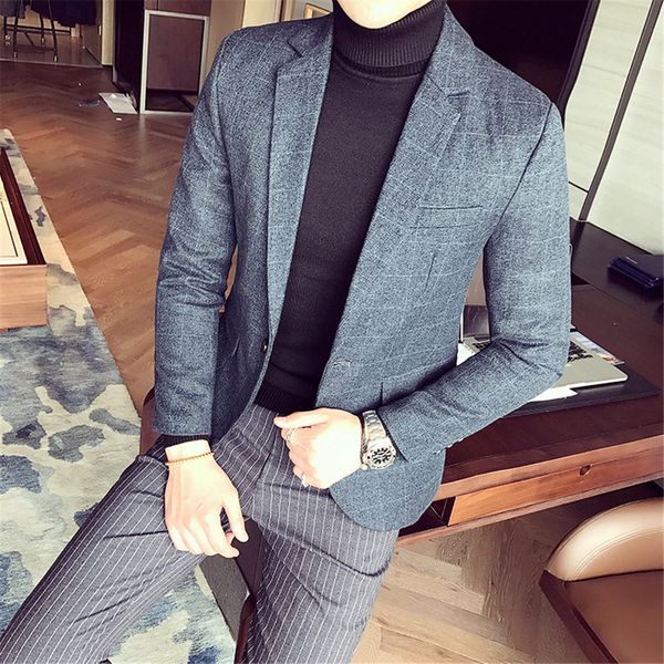 

helisopus new men's blazer spring plaid casual slim fit long sleeve blazers single-breasted suit jacket mens coat large size, White;black