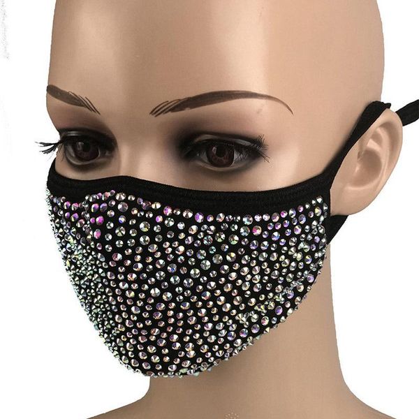 

fashion bling bling dustproof diamond protective mask pm2.5 mouth masks washable reusable women colorful rhinestones face mask 16, Blue