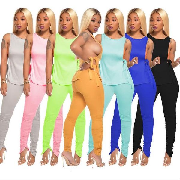 

лето женщина tie-dye твердых tracksuit рукава узелок тис + zipper плицирован узкие штаны двухсекционной одежды костюм спортивной одежда d714, White