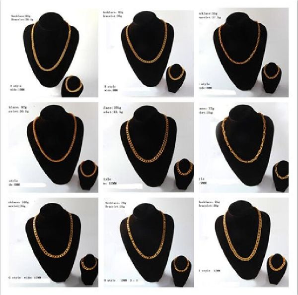 

men women necklace bracelet 18k gold necklace bracelet jewelry set plating gold 8mm 9mm 10mm 12mm 9 style choice twist chain cuba chain, Silver