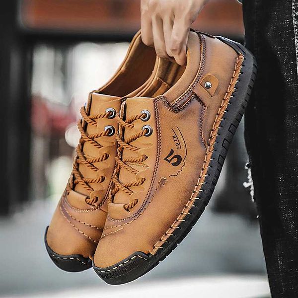 

2020 new leather running shoes british style men sport sneakers lace up light men walking shoes outdoor footwear big size