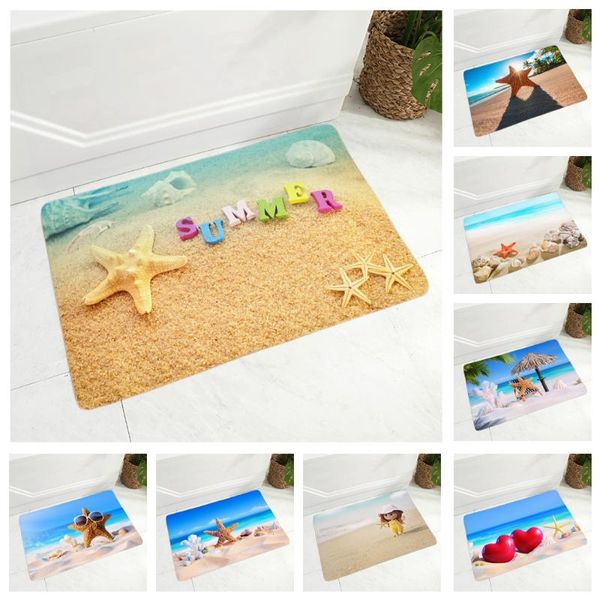 

beautiful scenery doormat non-slip soft sea star printed soft flannel carpet decor beach floor door mat for hallway kitchen room