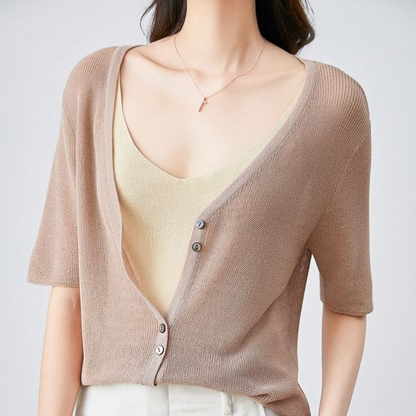 

a8ow0 summer short coat new ice linen knitted cardigan sun-proof women's short sleeve v-neck korean half sleeve all-match small shawl t, White