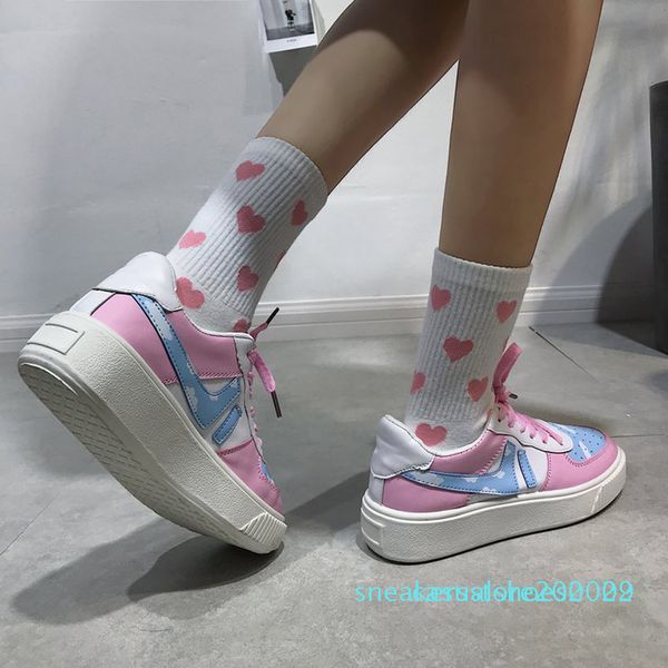 

1fujin women flats gilrs sweet pink flat sneakers breathable spring autumn female lace up shoes casual footwear platform shoes s02, Black
