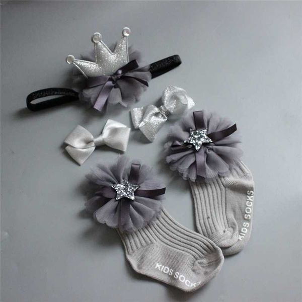 

hair accessories lovely princess creative decoration born baby girls lace ruffle tutu socks frilly ankle anti slip pink bow, Slivery;white