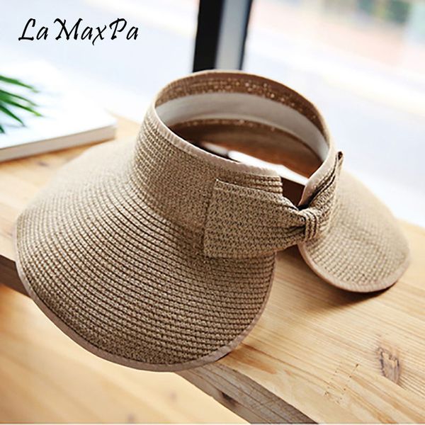 

lamaxpa new women summer visors hat foldable sun hat wide large brim beach hats straw chapeau femme beach uv protection cap, Blue;gray