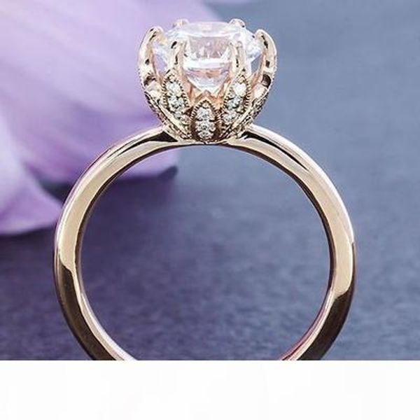 

nlm99 nlm99 new fashion diamond crown ring female models plated 14k rose gold flower claws set zircon wedding ring, Golden;silver