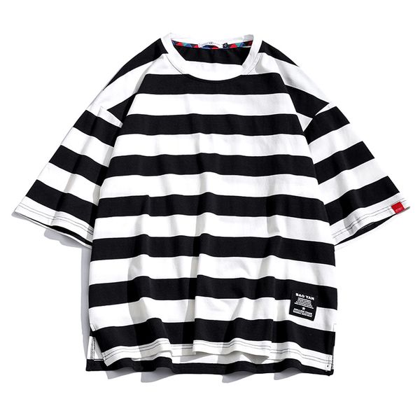 

t shirt mens cotton tshirt striped for men tee summer japanese casual t-shirts streetwear fitness tees oversized hip hop, White;black