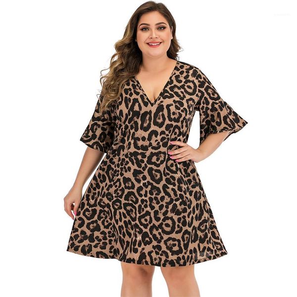 

dresses fashion v-neck short sleeve loose ladies casual dresses designer female clothes plus size leopard women, Black;gray