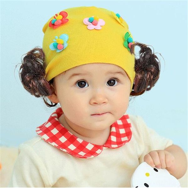 

girl cotton cap 0-2 pullover wig april baby baby pullover cap five butterfly wig caps, Yellow