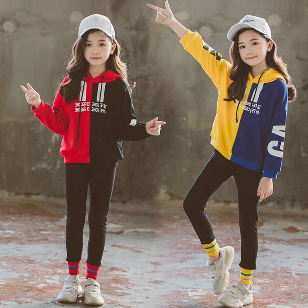 

kids clothing sets spring fall 2020 teen girls tracksuit hooded sweatshirt clothes set for big girls children's sports suits new, White