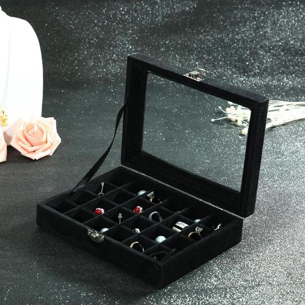

watch boxes & cases 12 slots pillow style jewelry bracelet display tray box necklace earring container case organizer gift, Black;blue