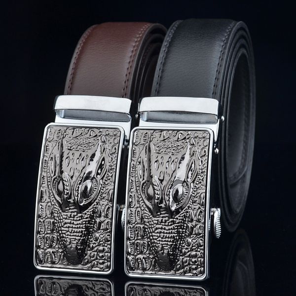 

men's automatic buckling of true leather luxury belt fashion new men's belt brand young and middle-aged black, Black;brown