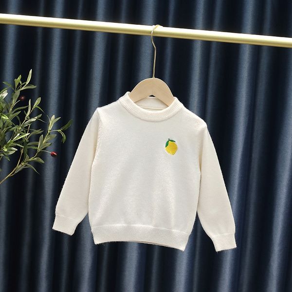 

dp4pn 2020 children's korean style solid color base fruit embroidered sweater shirt men's and women's clothing round neck fru, Blue