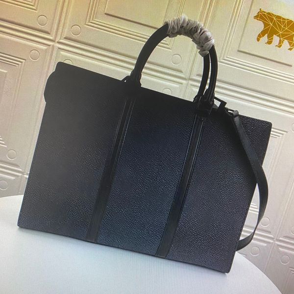 

men zippe fashion horizontal plat briefcase business m45265 bags sac crossbody shoulder bag canvas leather lapbag man computer hand mxff, Red;black