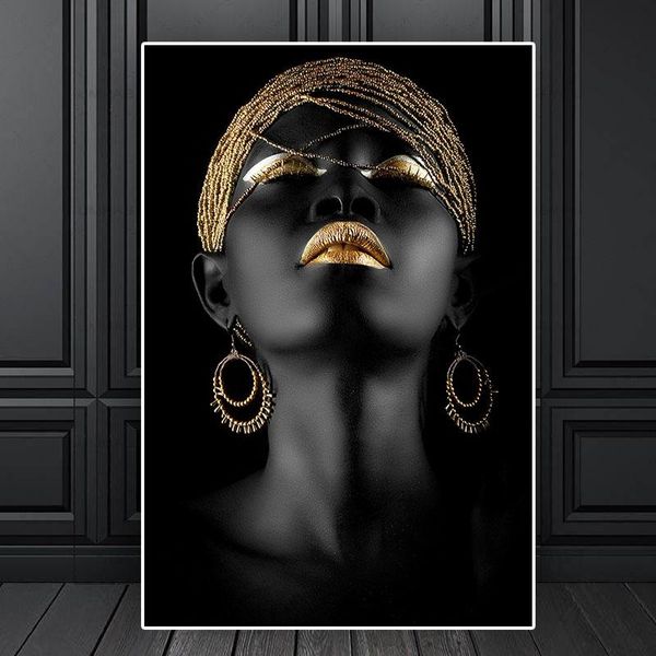 

современный стиль африканский женщина картины на холсте golden black скандинавский wall art poster и печати для гостиной decor room