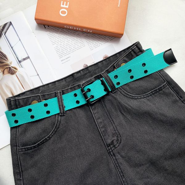 

harajuku wide belt canvas web double grommet hole buckle belt female male waist strap belts for women men jeans, Black;brown