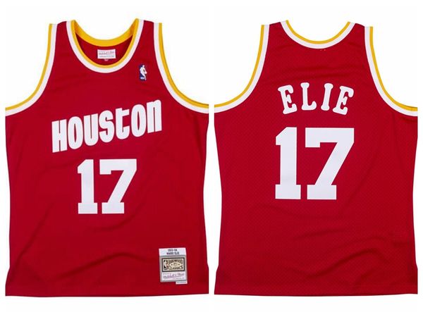 

men houston rockets mario elie 17 mitchell & ness teal road 1993-94 hardwoods classics authentic jersey, Black;red