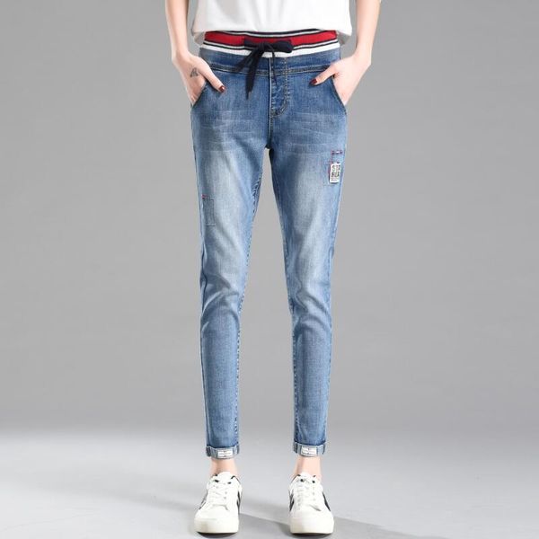 

2020 new women elastic high waist jeans woman plus large size denim pants push up fashion korean style femme boyfriends jeans, Blue