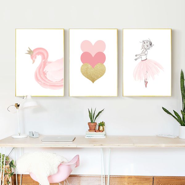 

розовый балет плакат лебединое детские wall art скандинавские плакаты и печать мультфильм холст картина сердце картинки девушки номер unfram