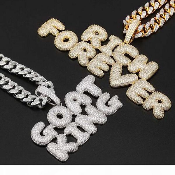 

ожерелье mens hip hop пользовательских имя комбинация bubble письмо ожерелье micro цирконий золото серебро белое золото медная подвеска, Silver