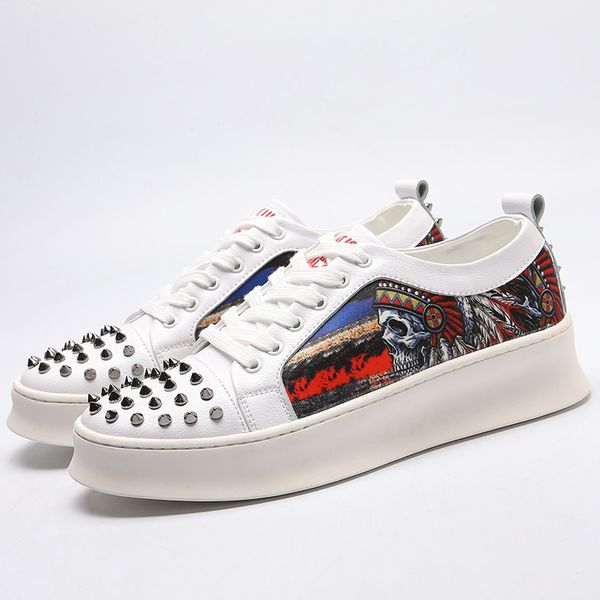 

mens banquet prom dress printing rivet shoes flat platform sneaker popular hip hop shoe zapatos de hombre italian desig a74, Black