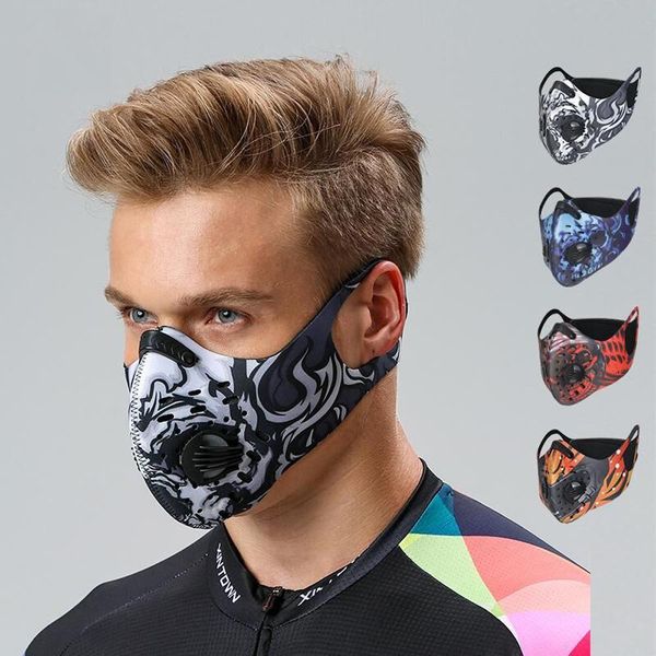

carbon pm2.5 cycling face masks outdoor sports training running windproof dust proof camo replaceable activated valve washable mask hzkru