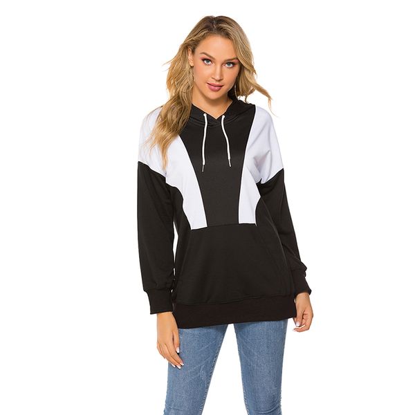 

women hooded hoodie sweatshirts black white contrast color female autumn winter fashion ladies loose casual hoodie, White;black
