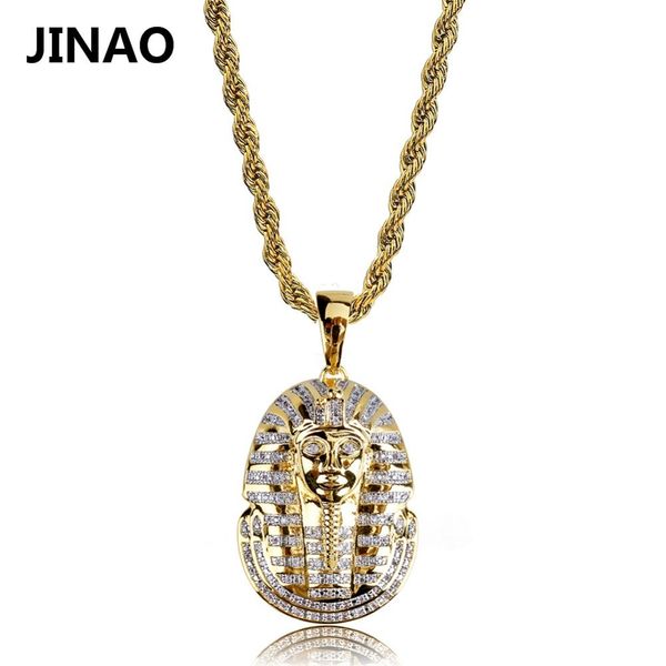 

jinao hip hop jewelry iced out gold color plated egyptian pharaoh pendant necklace micro pave zircon charm chain for women men cx200721, Silver