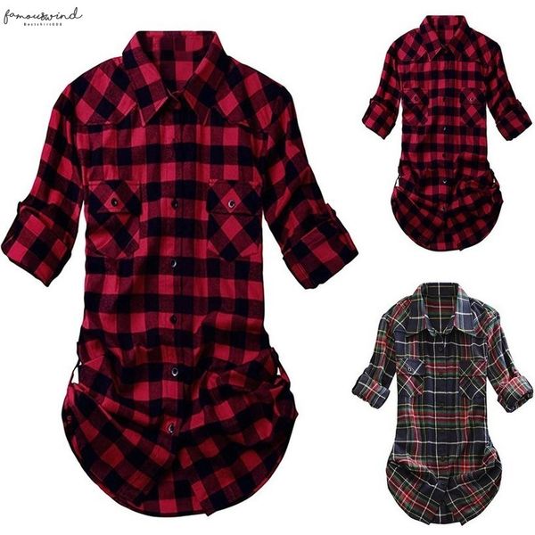 

vintage blouse shirt womens tartan plaid flannel shirts roll up sleeve button down blouse new blusa feminina @45, White