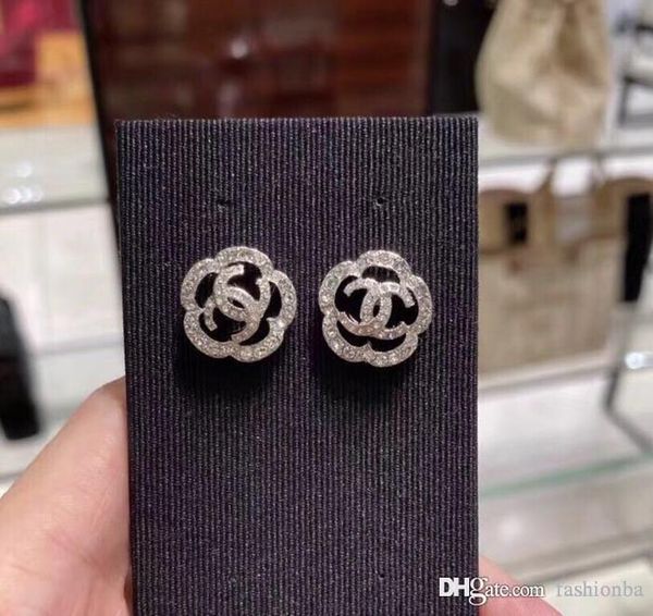 

2020 designer explosive crystal earrings camellia rotatable round round earrings female fashion luxury, Silver