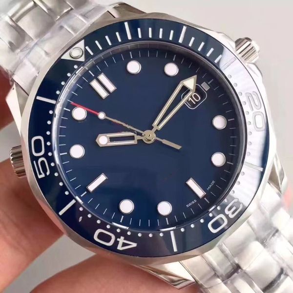 

mens mechanical professional 300m james bond 007 blue dial sapphire automatic watch men's men watches self-wind watches wristwatches, Slivery;brown