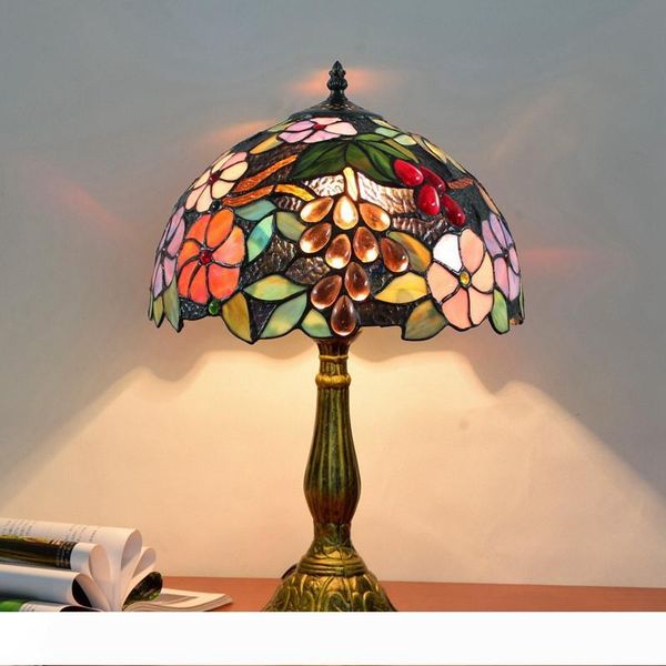 

retro tiffany stained glass lights living room bedroom bedside table lamp european grape deco table lampstf018