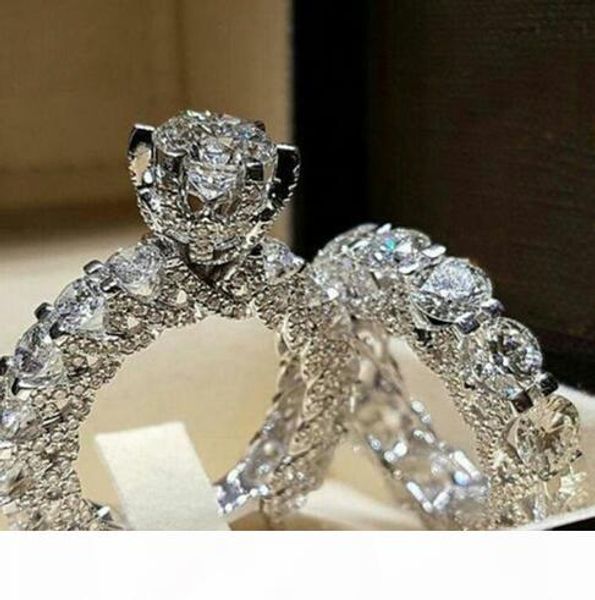 

elegant zircon ring jewelry silver color engagement wedding ring set for women