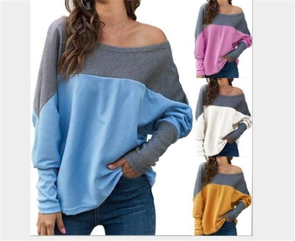 

plus size women tshirts casual crew neck designer fashion woman long sleeve loose ladies contrast panelled, White